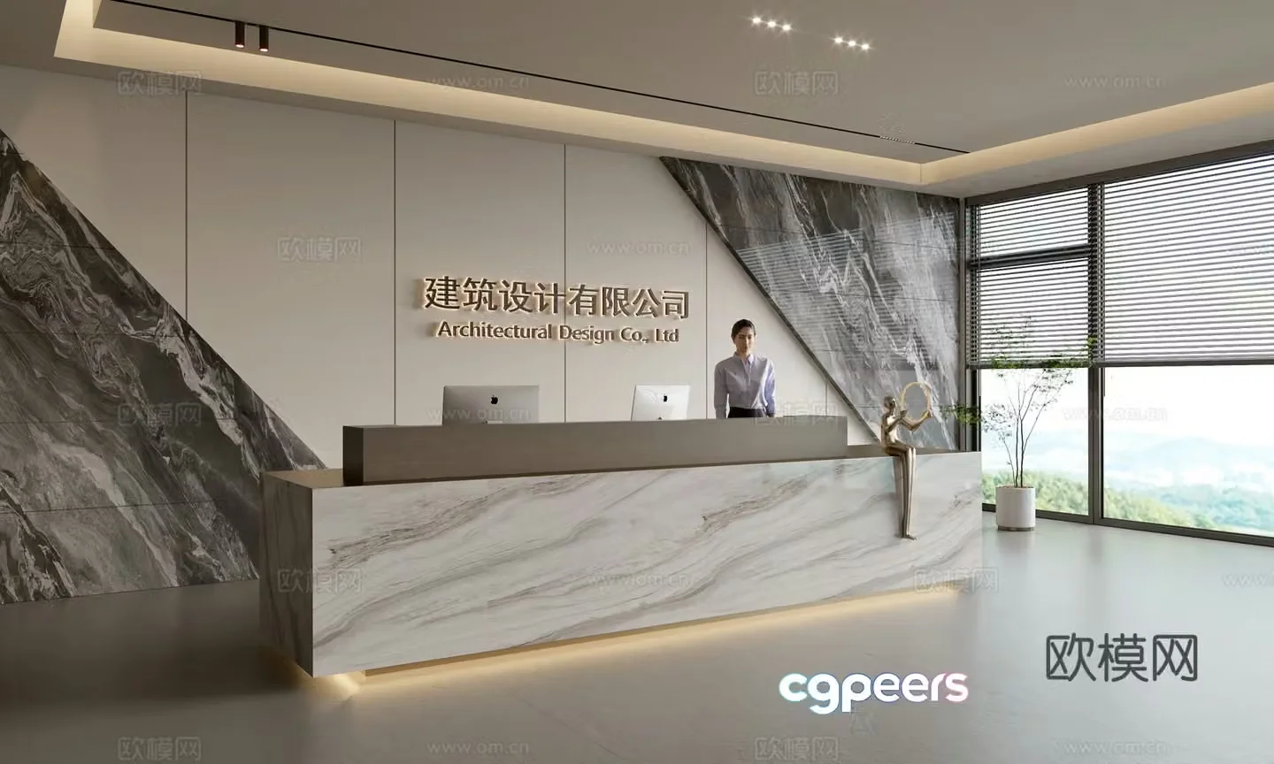 Modern company front desk reception area bar reception desk service desk company front desk background 3D model