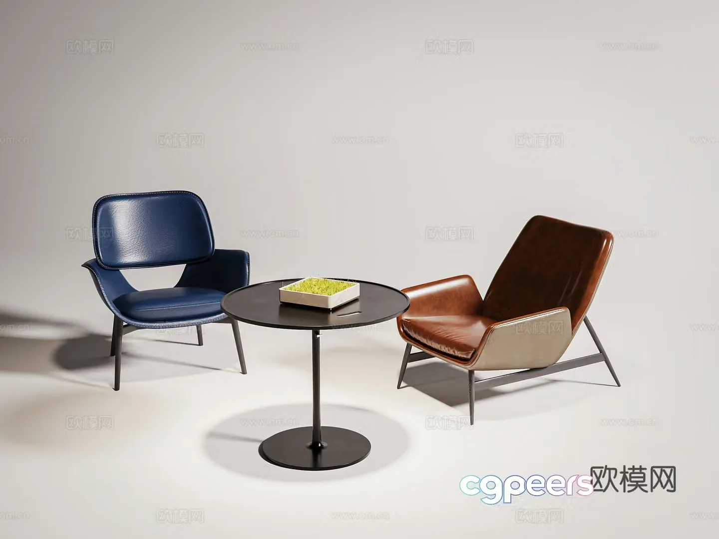 Modern single chair leather leisure chair chair coffee table combination 3D model