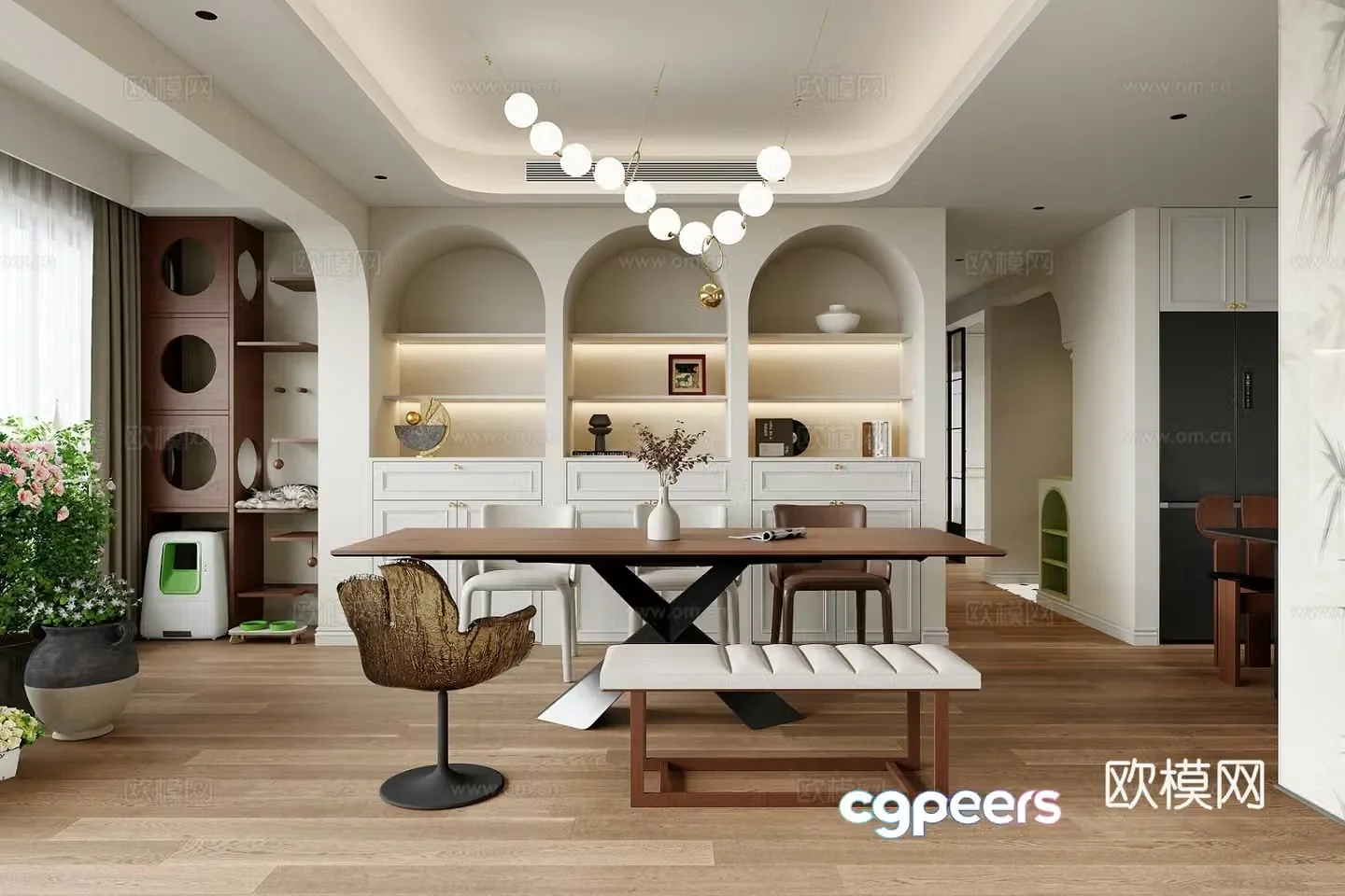 French light luxury living and restaurant 3D model