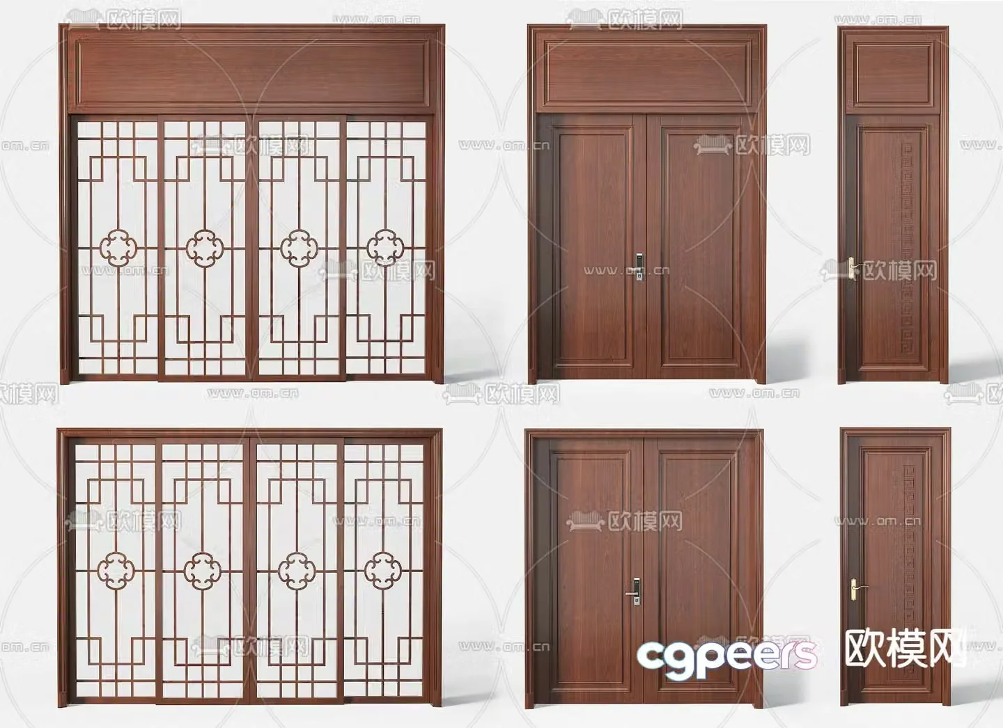 Chinese style open door mother and child door single-open door sliding door 3D model