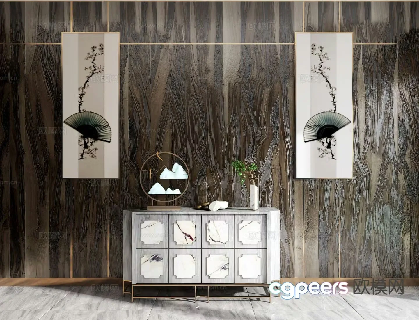 New Chinese style entrance cabinet 3D model