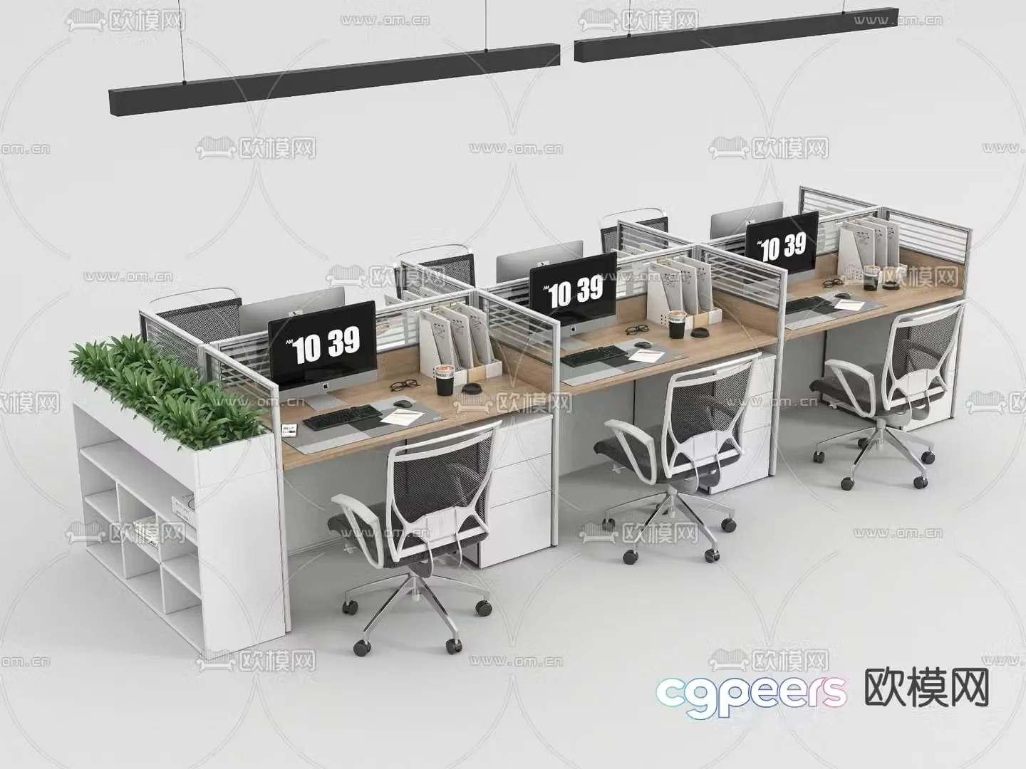 Office desk and chair screen card station 3D model