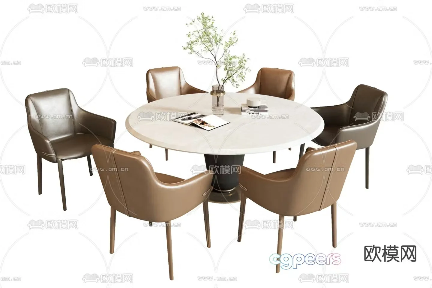 Poliform modern marble round dining table and chairs 3d model