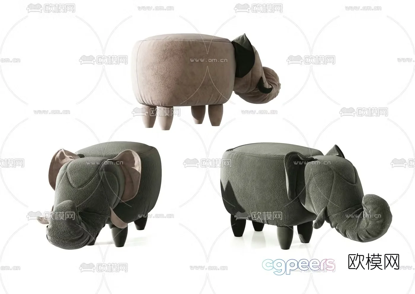 Modern velvet elephant children’s stool 3d model