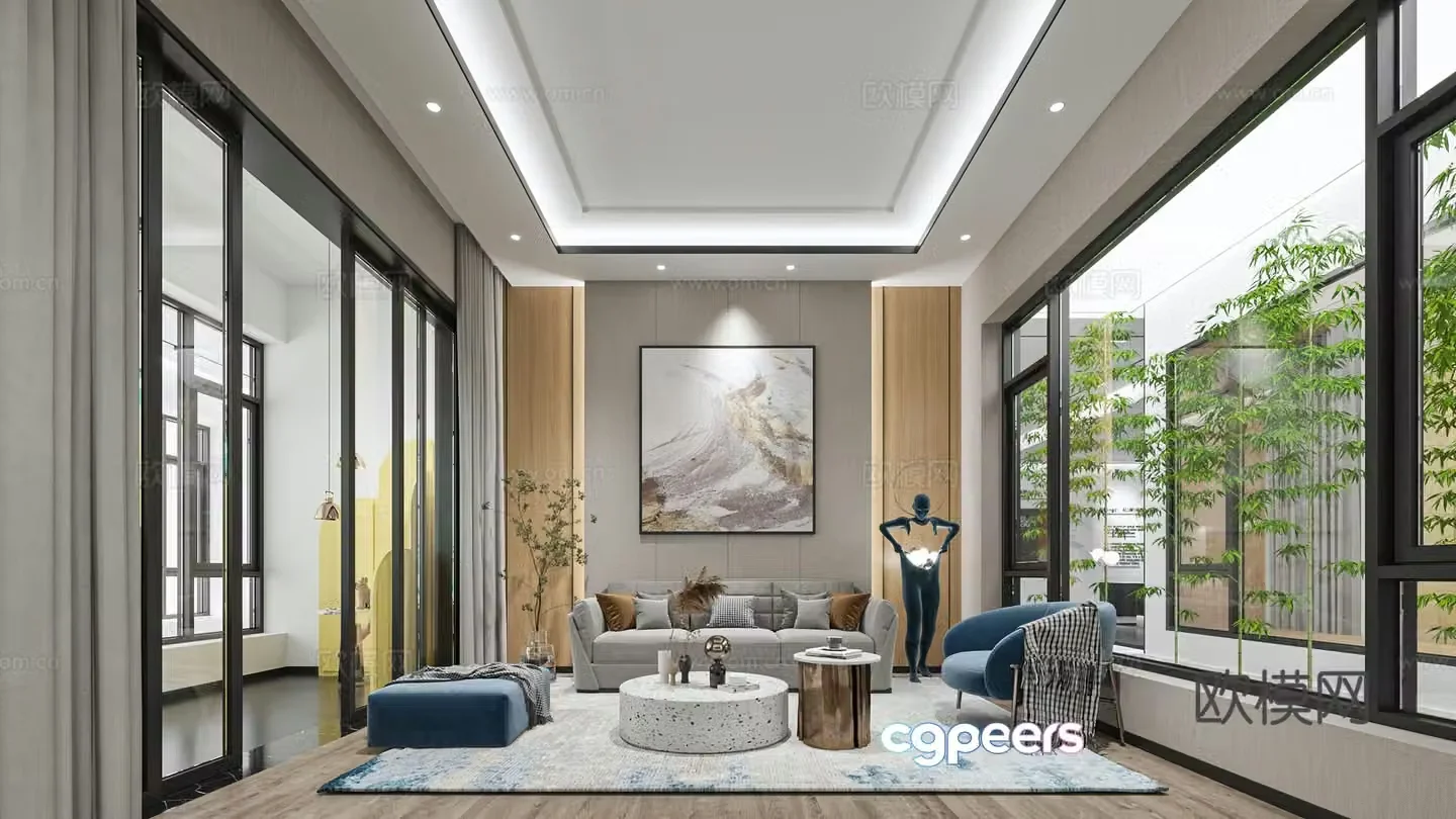 Modern aluminum alloy doors and windows exhibition hall 3D model 3D model