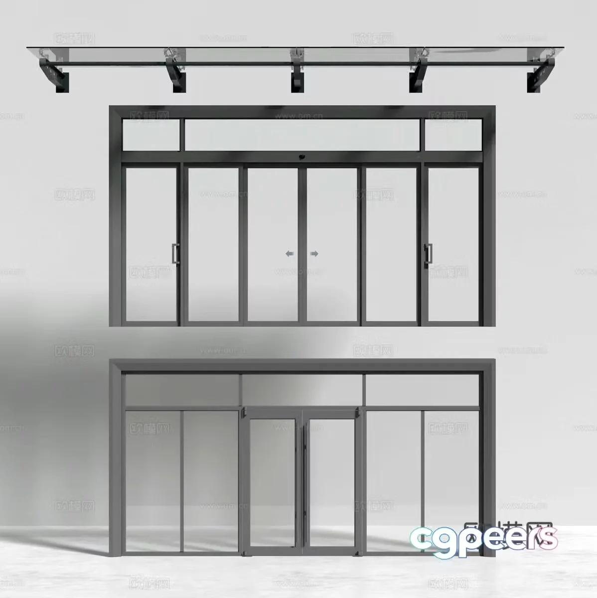 Modern induction door stainless steel glass door steel structure canopy 3D model