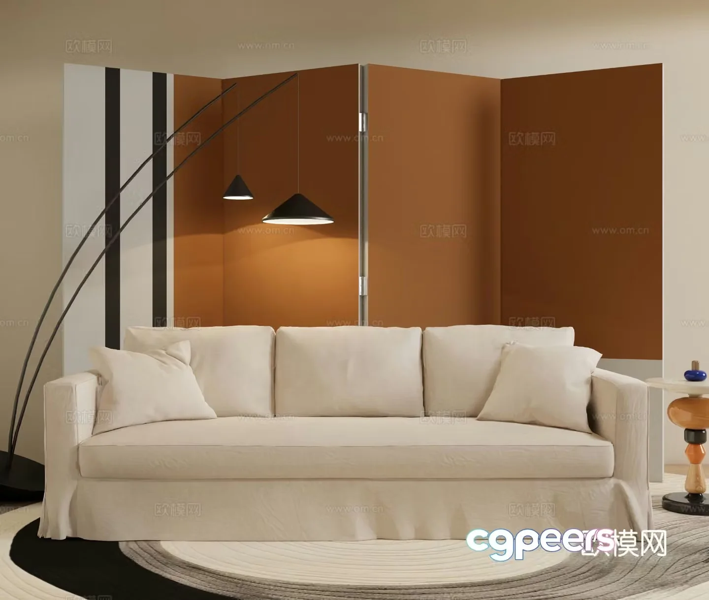 Modern multi-person sofa fabric sofa living room sofa 3d model