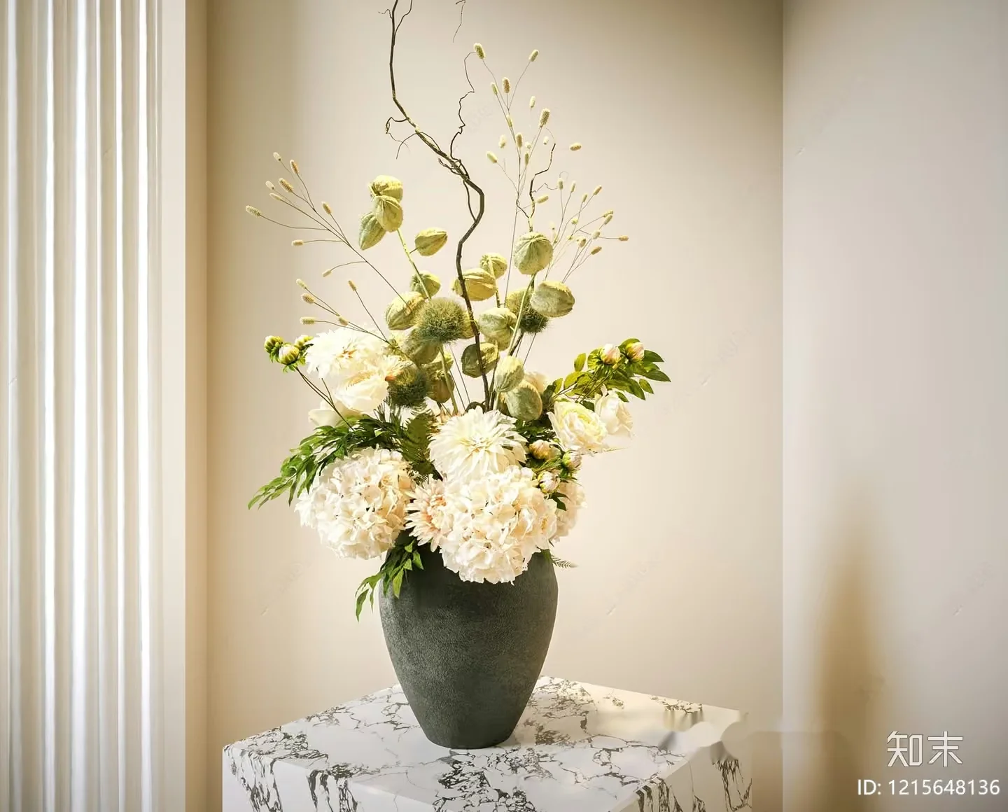 A Vase Of White Flowers 3D Model – 23671 – VRAY Render