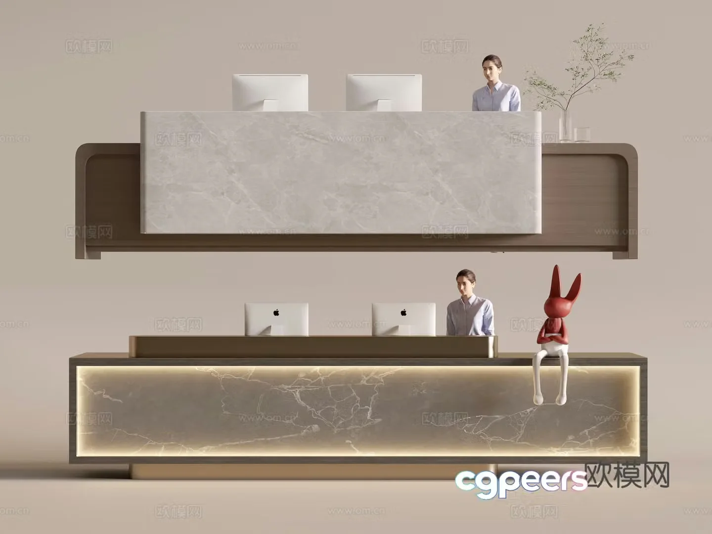 Modern company front desk reception area bar reception desk service desk combination 3D model