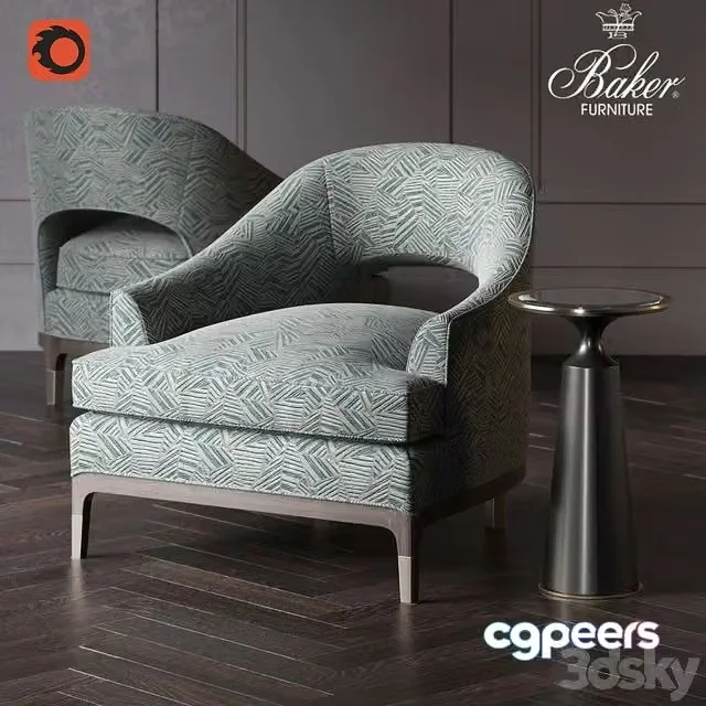 3ds Max Free – Baker CARNELIAN LOUNGE CHAIR №6180S & Baker VIRIDINE ROUND ACCENT TABLE № 3183