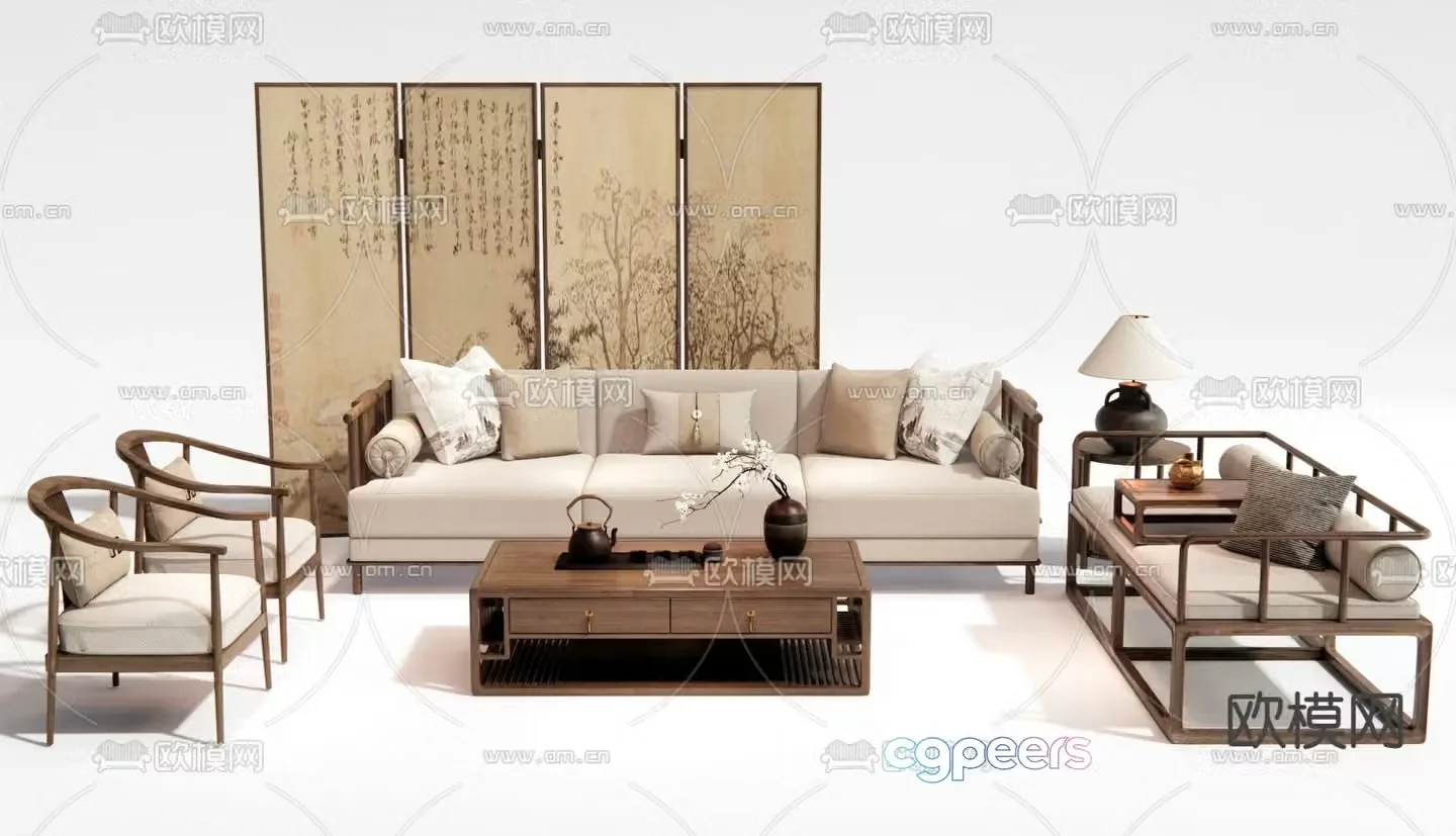 New Chinese style sofa coffee table Song’s aesthetic 3D model