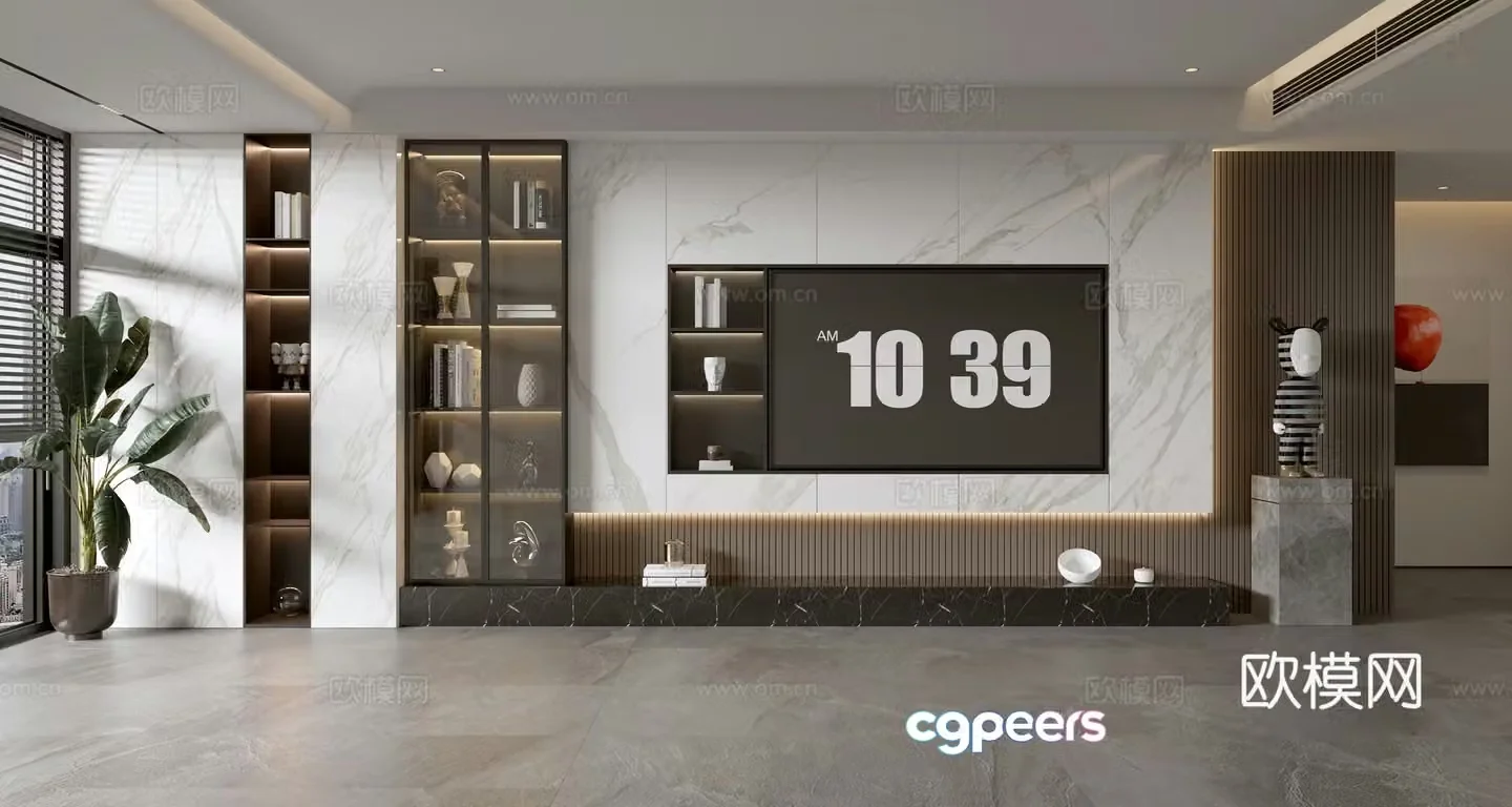 Modern simple full wall cabinet TV background wall d model