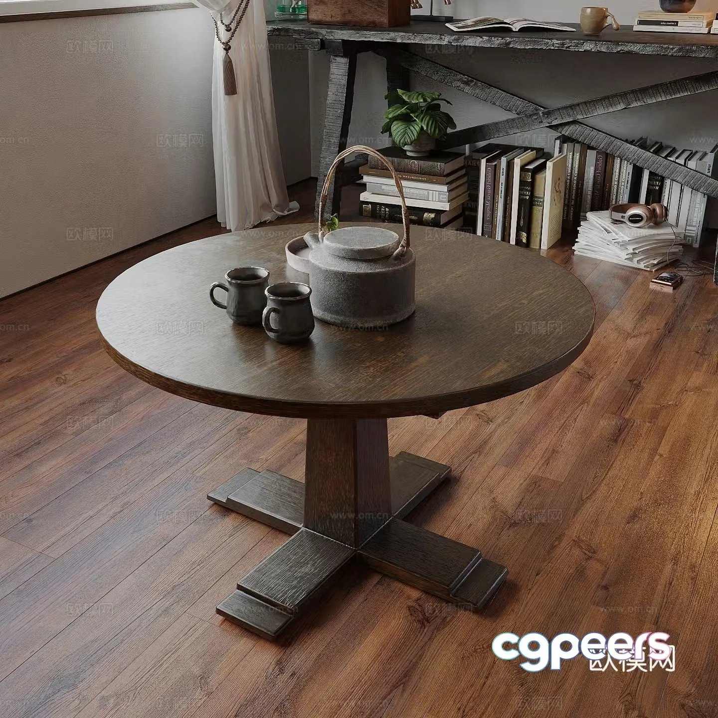 Retro small tea table tea set tea cup 3d model