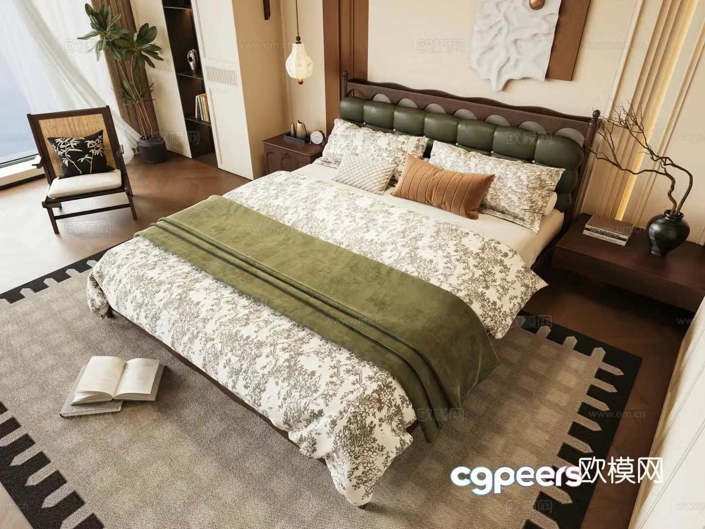 French retro double bed 3d model