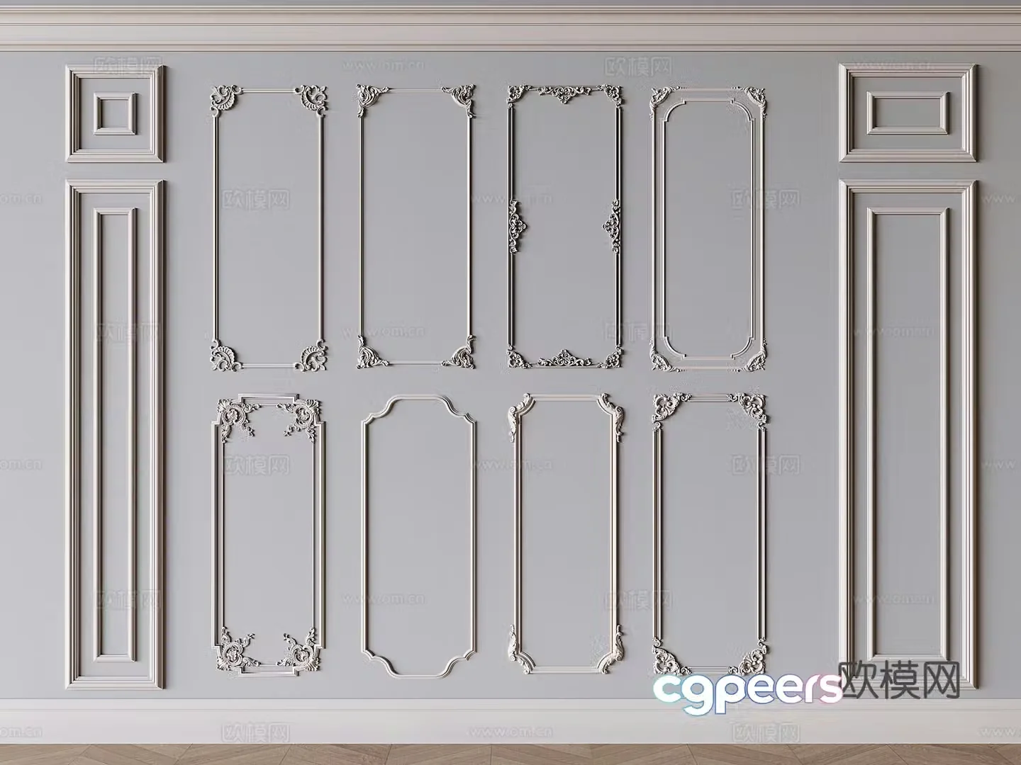 French plaster moldings wainscoting carved moldings 3D model