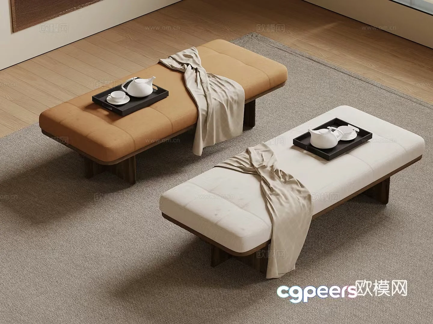 Bed tail stool New Chinese style bed stool shoe change stool sofa 3D model