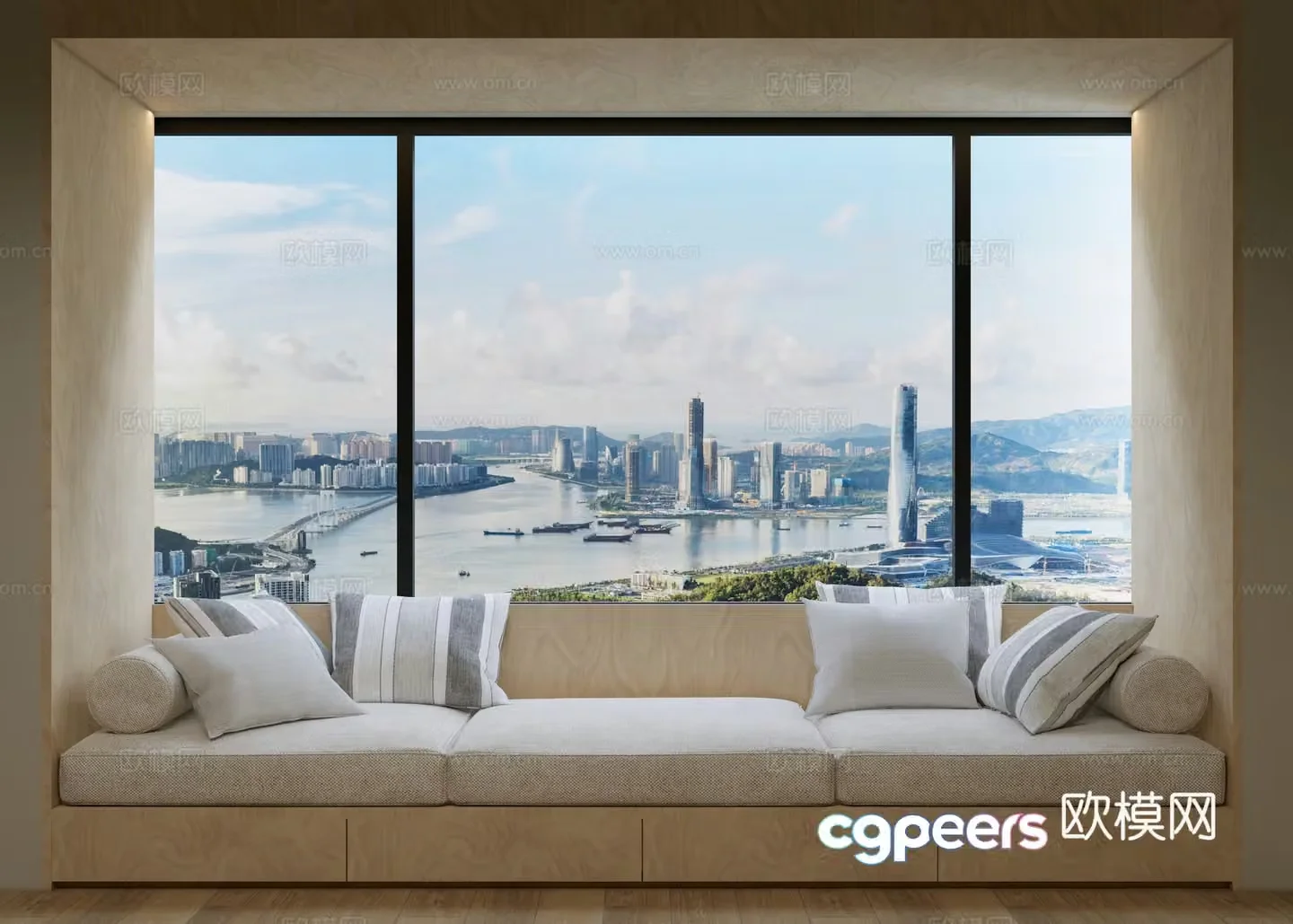 Modern booth sofa Balancing windowsill booth sofa Balancing window design 3D model