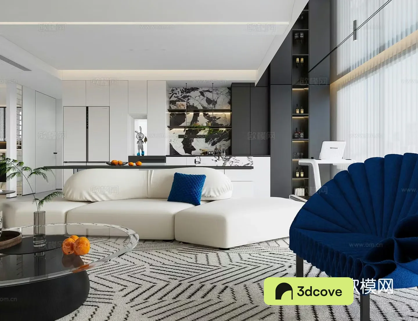 Modern minimalist living room large flat floor black and white and gray living room TV background wall