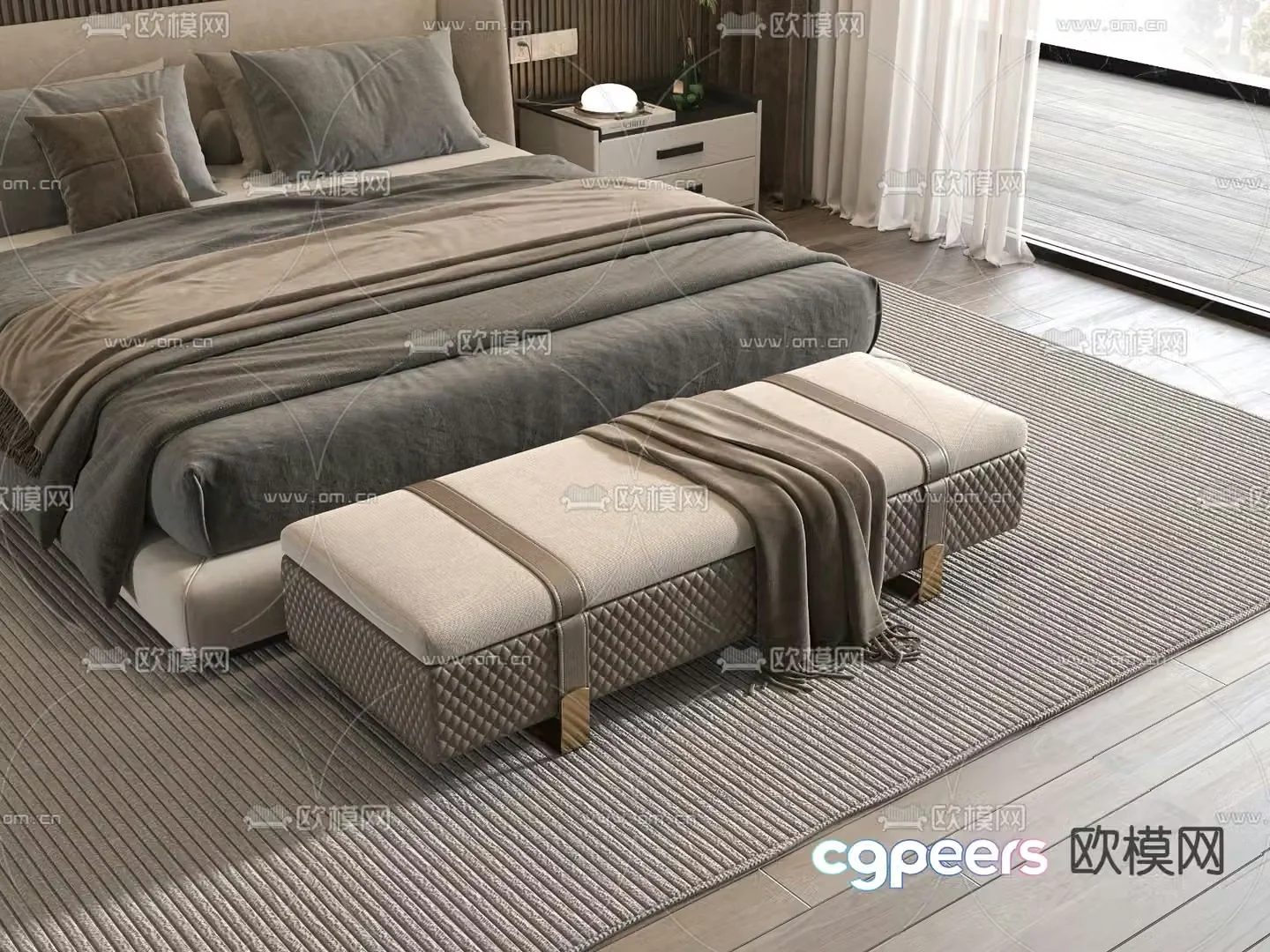 Footrest bed end stool 3d model