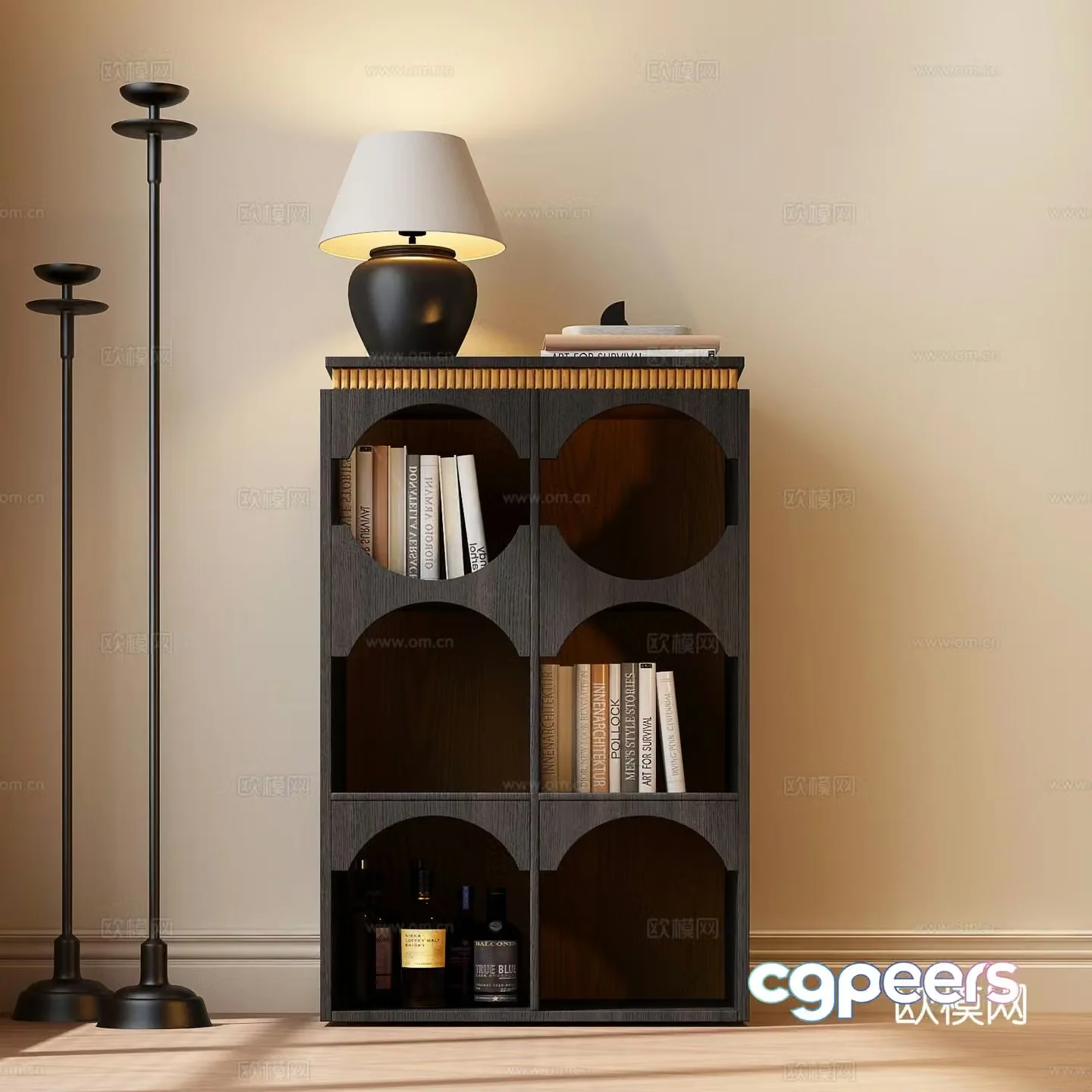 Medieval style bookshelf low cabinet 3D model