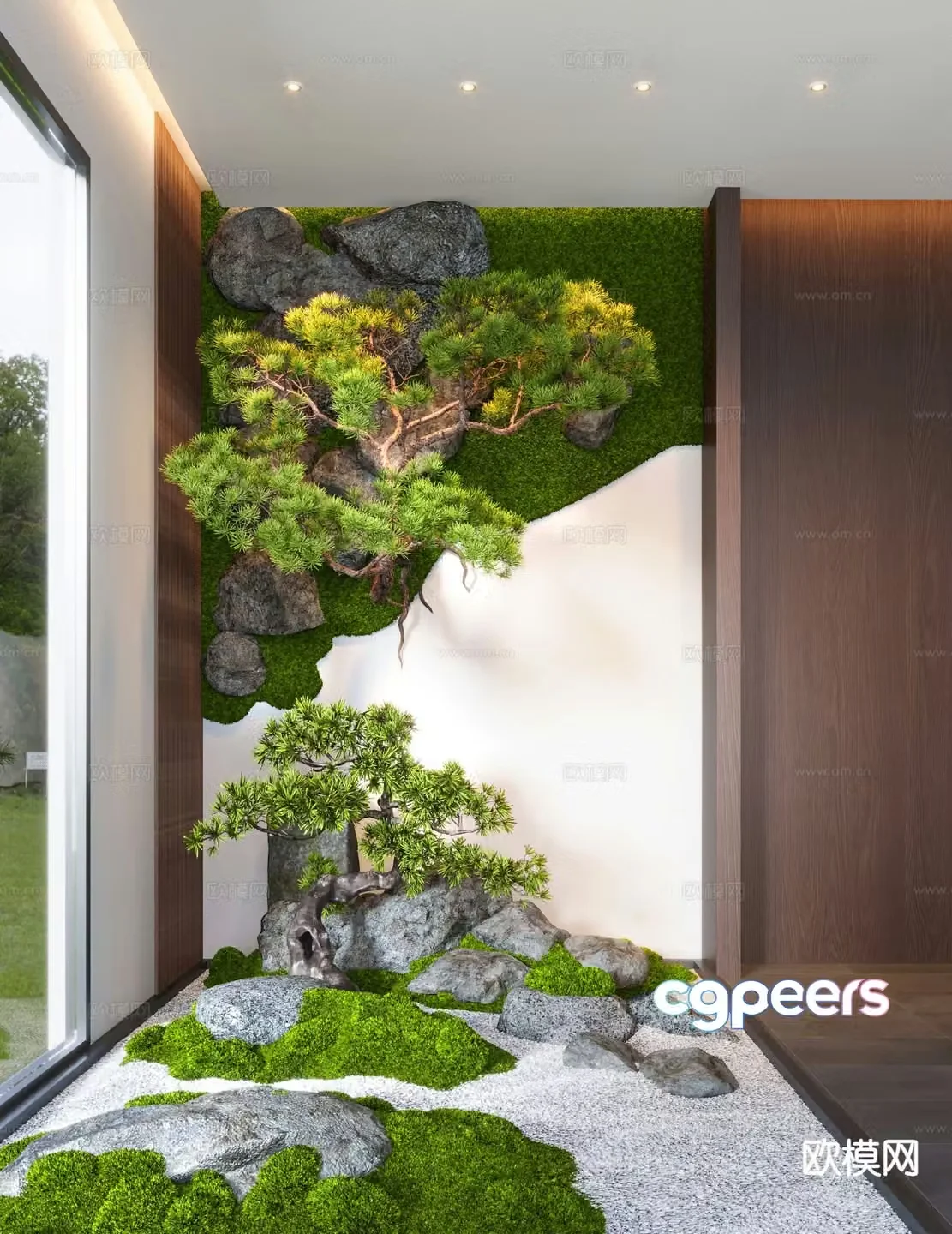 New Chinese style indoor landscape moss landscaping 3D model
