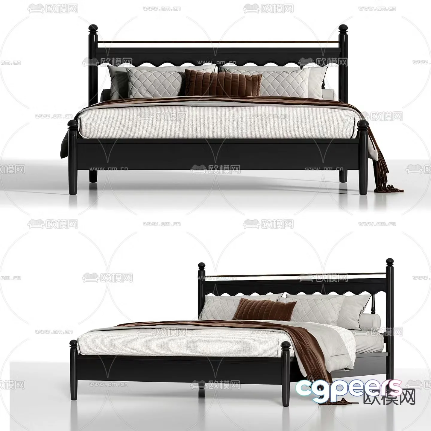 French double bed 3d model