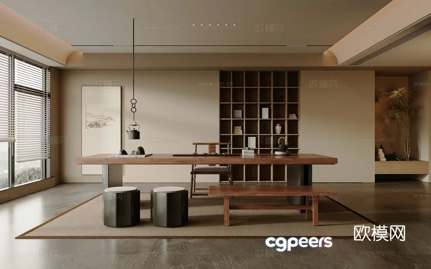 Solid wood tea table and chair combination large table and tea table tea set supplies decorative tea cabinet 3D model