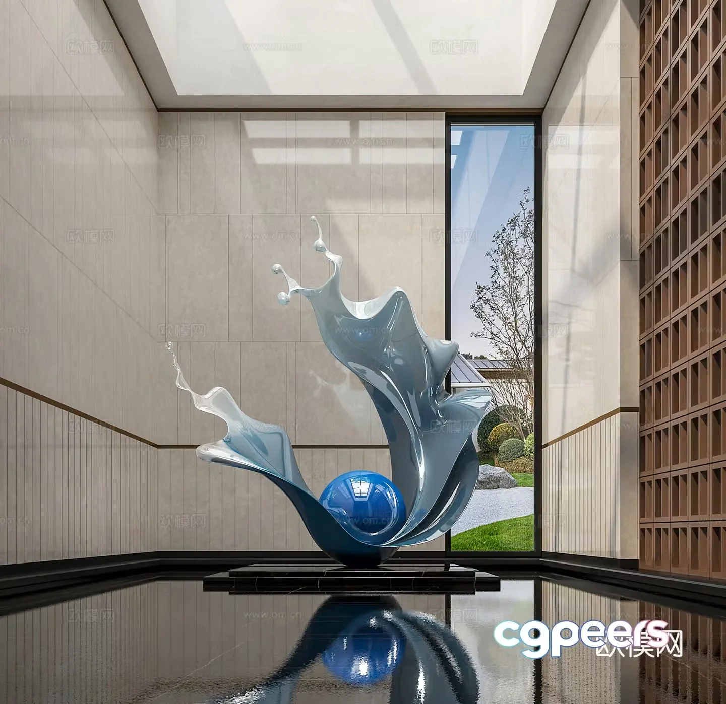Modern landscape sculpture wave sculpture abstract sculpture art installation modern hall art installation 3d model