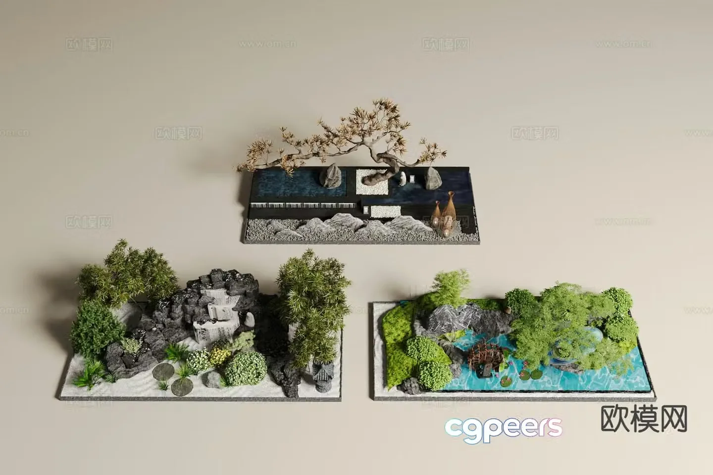 Rockery waterscape courtyard landscape sketch 3D model