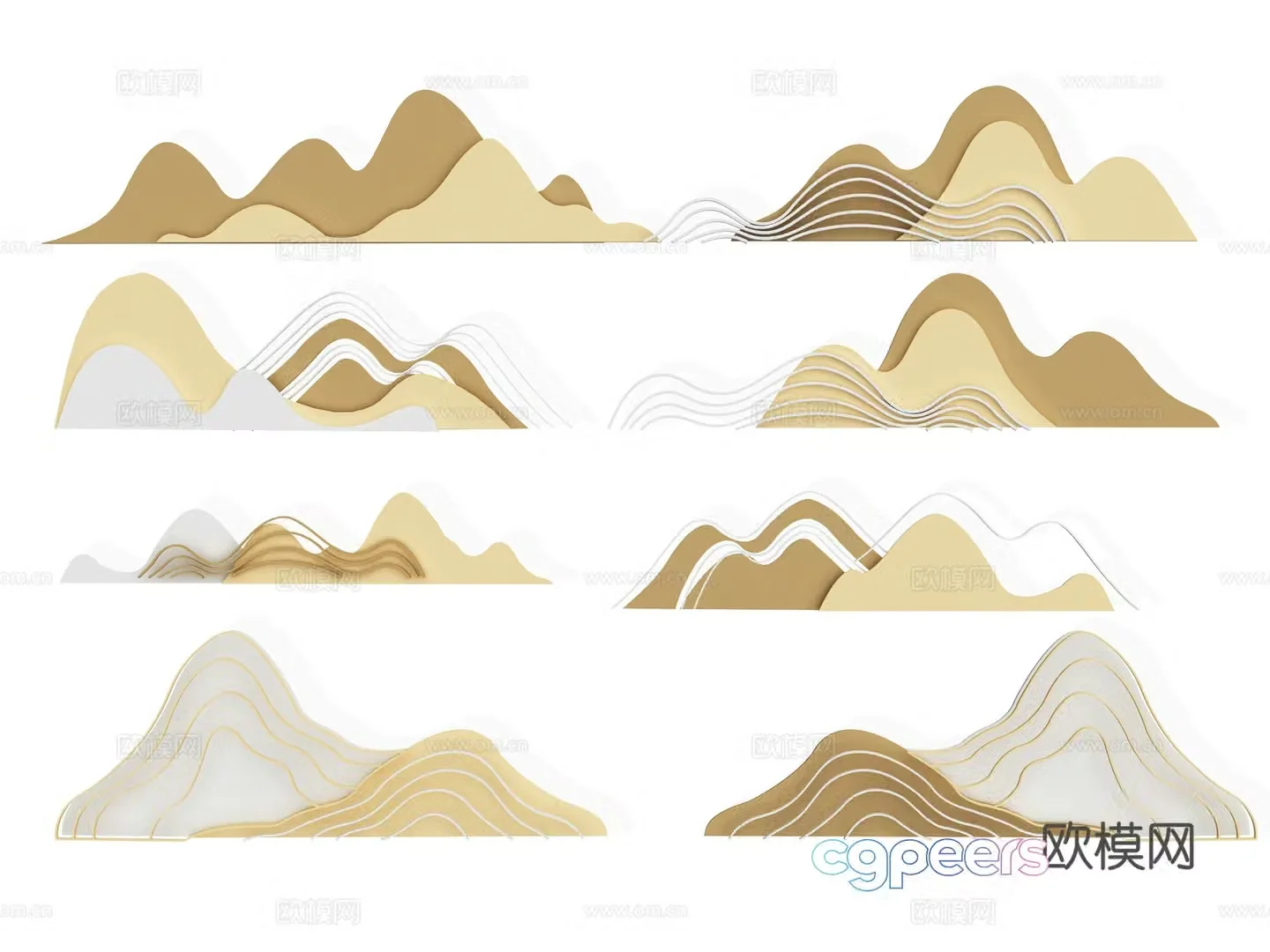Guochao landscape wall decoration rockery pattern 3D model