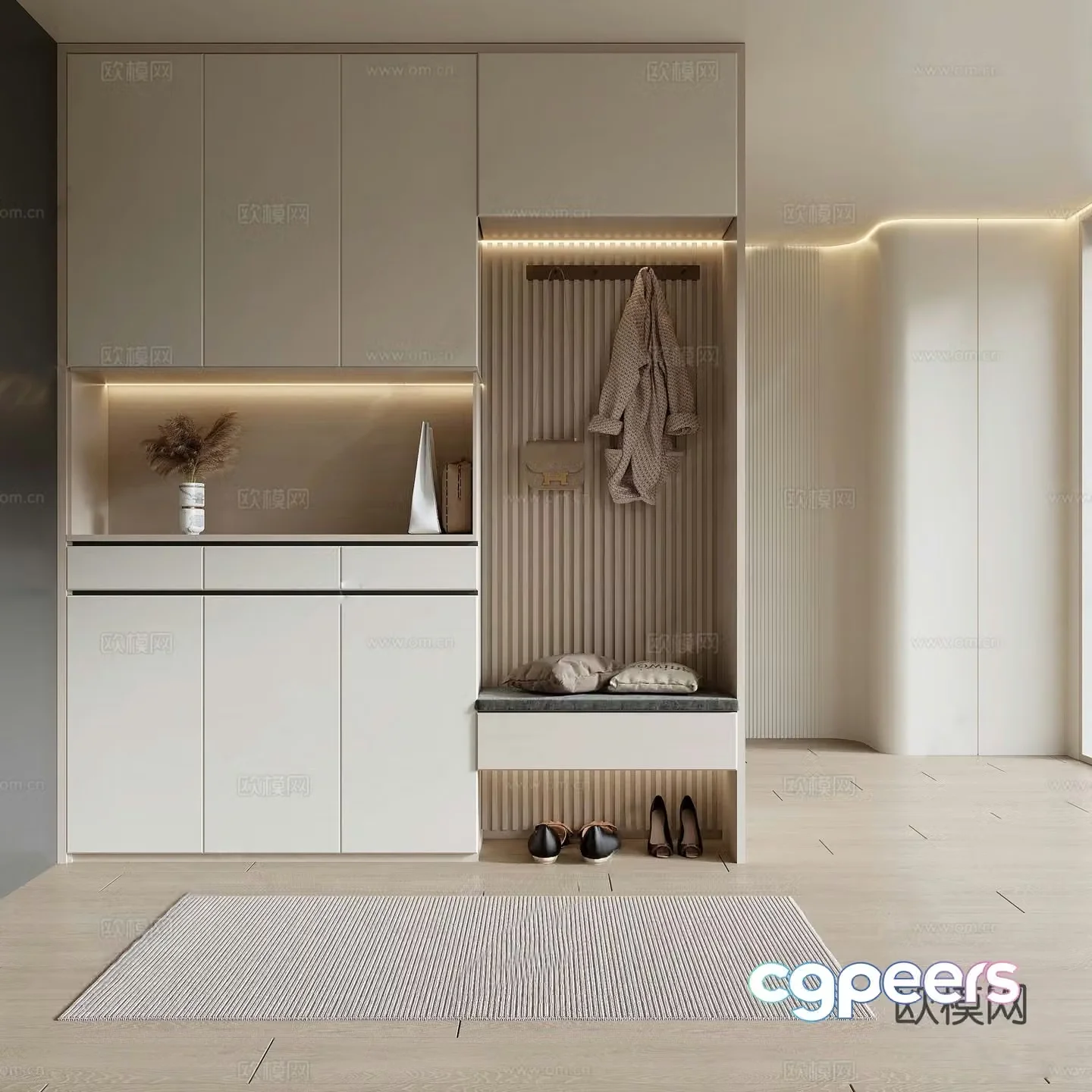 Cream style entrance shoe cabinet 3D model