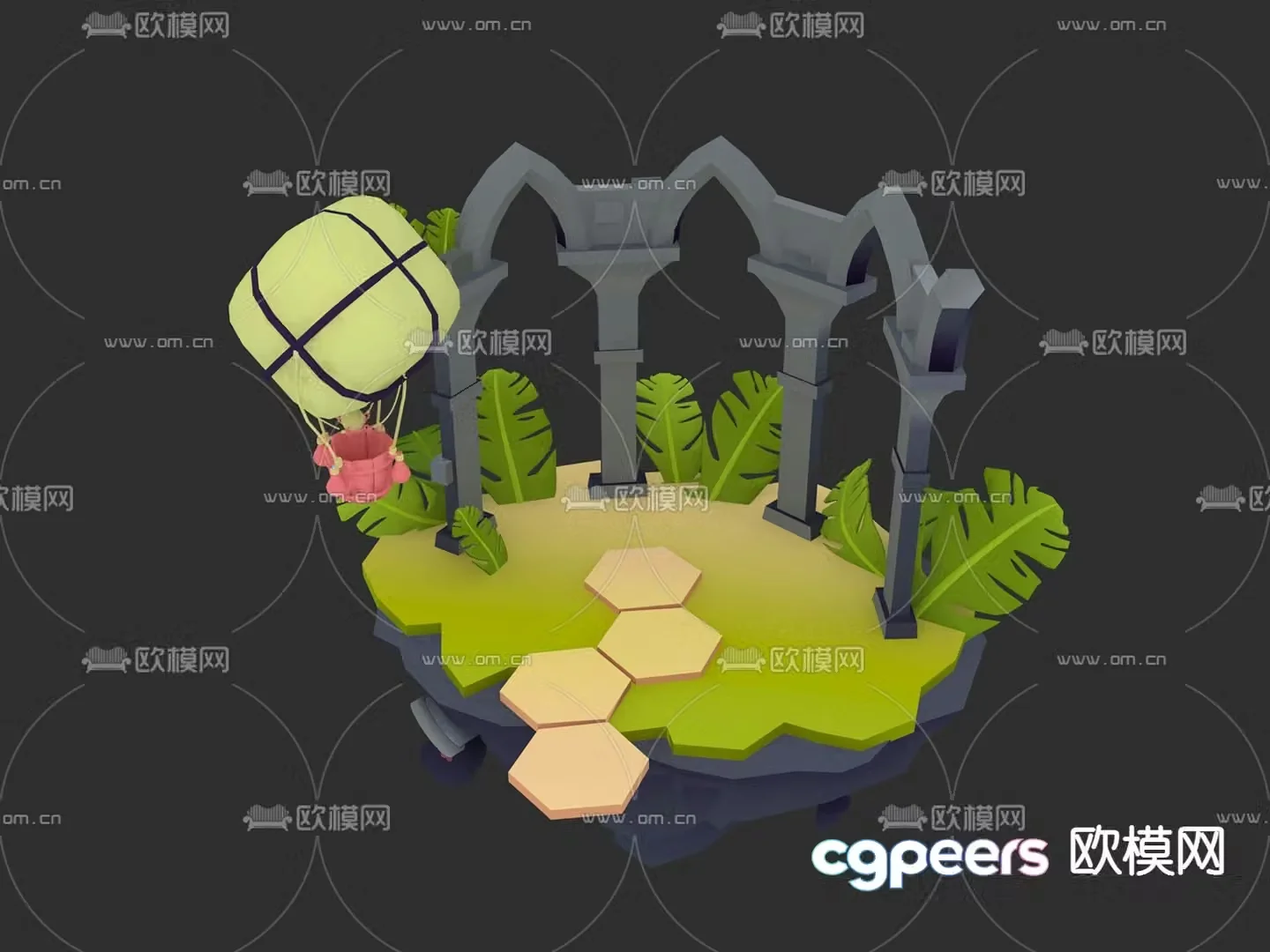 Modern cartoon landing field 3d model