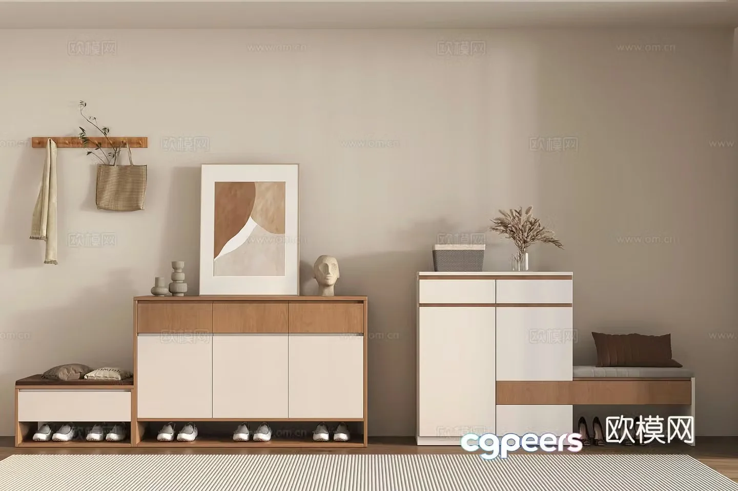 Modern low shoe cabinet decorative cabinet porch cabinet accessories ornaments 3D model