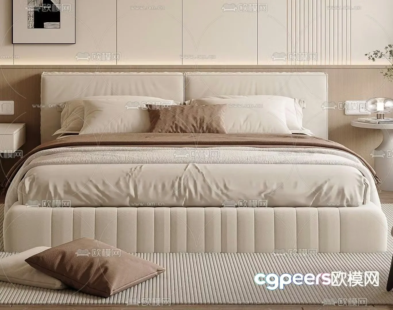Cream style double bed 3d model