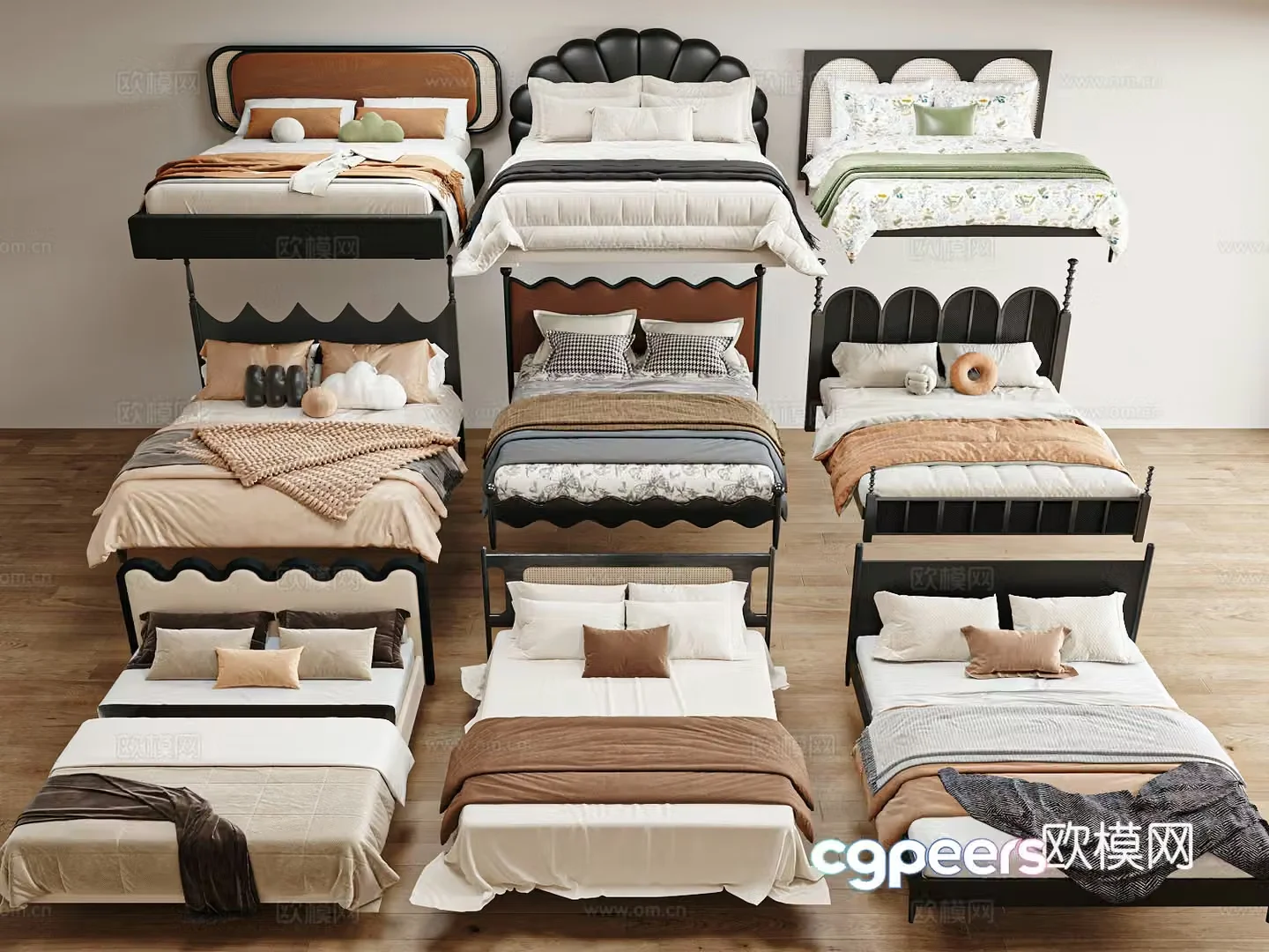 French medieval style double bed 3D model