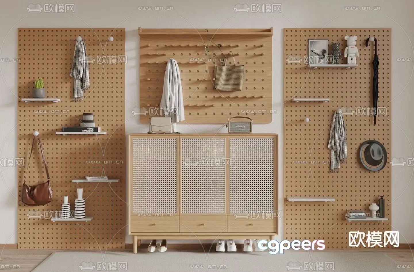 Nordic shoe cabinet hole board wall decoration 3D model