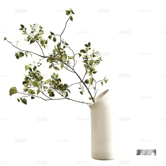 A White Vase With Green Leaves 3D Model – 2504 – CORONA Render