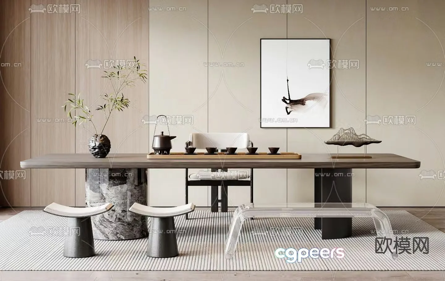 New Chinese style tea table tea table 3d model