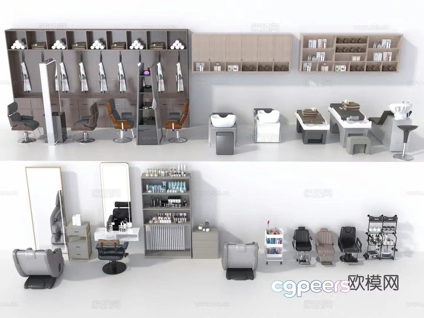 Barber shop chair hair washing bed barber shop decoration cabinet 3d model
