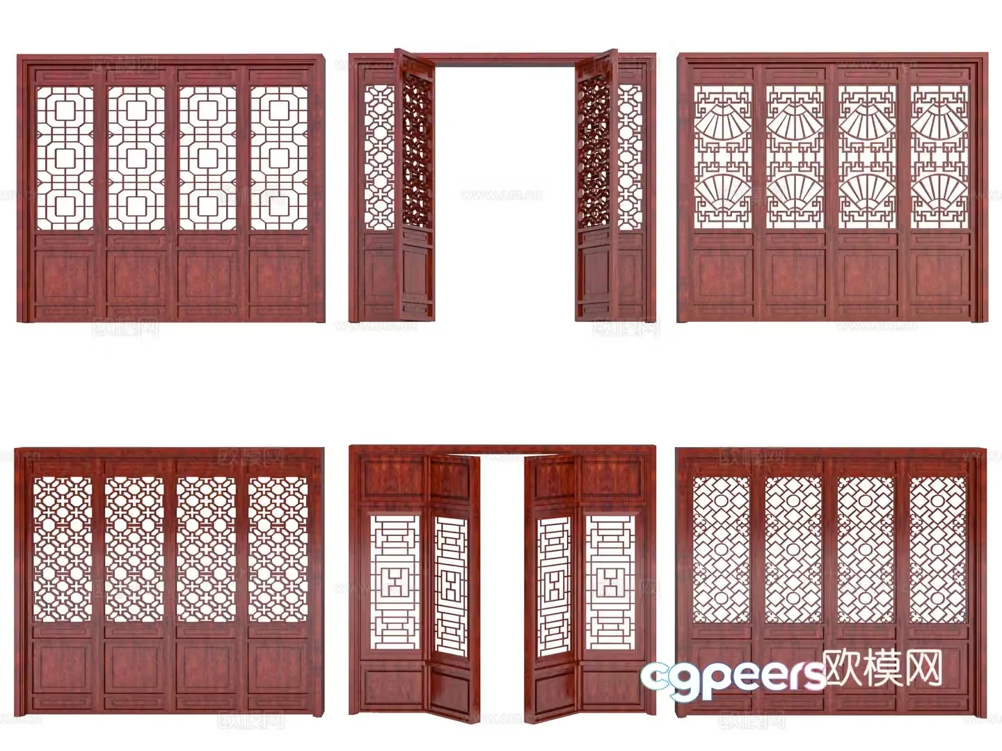 Antique wooden door Temple wooden door Hollow lattice door Solid wood lattice door 3D model
