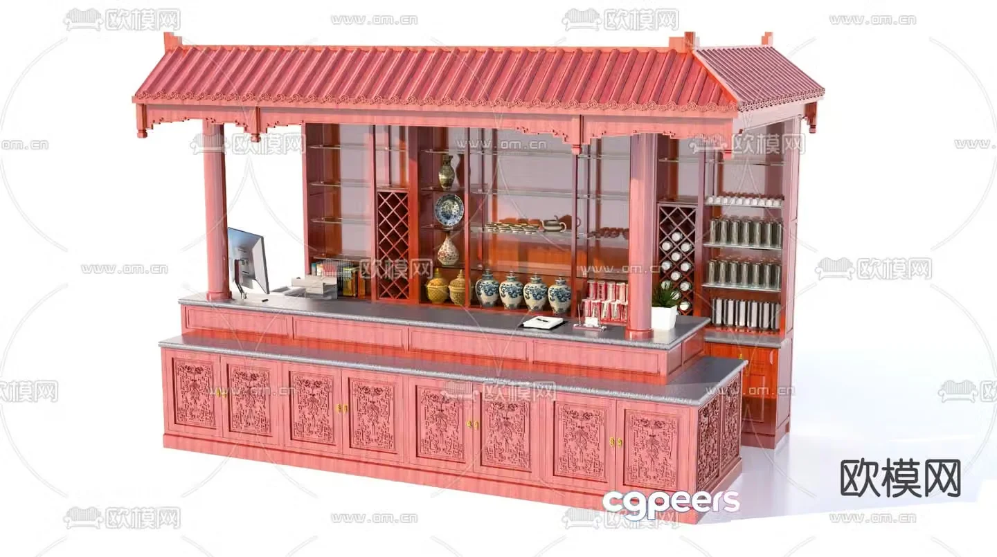 Chinese cashier front desk 3d model