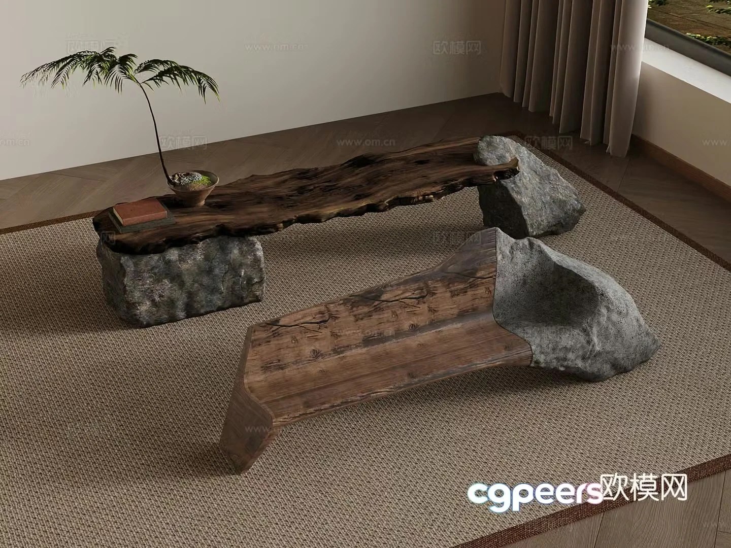 24 Wasabi Fenghai Stone Shoe Stool Bench 3D Model