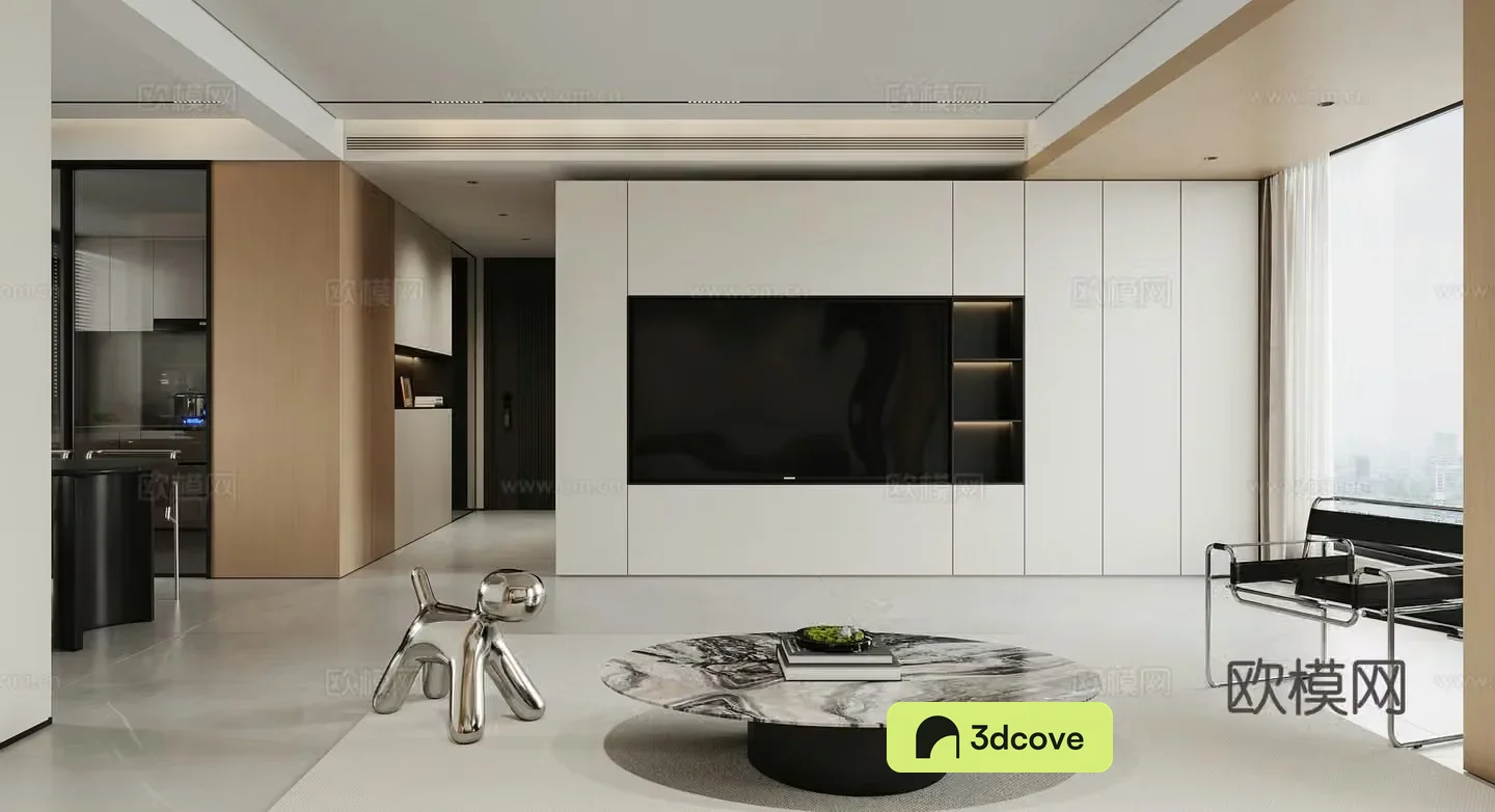 Modern minimalist living and dining room