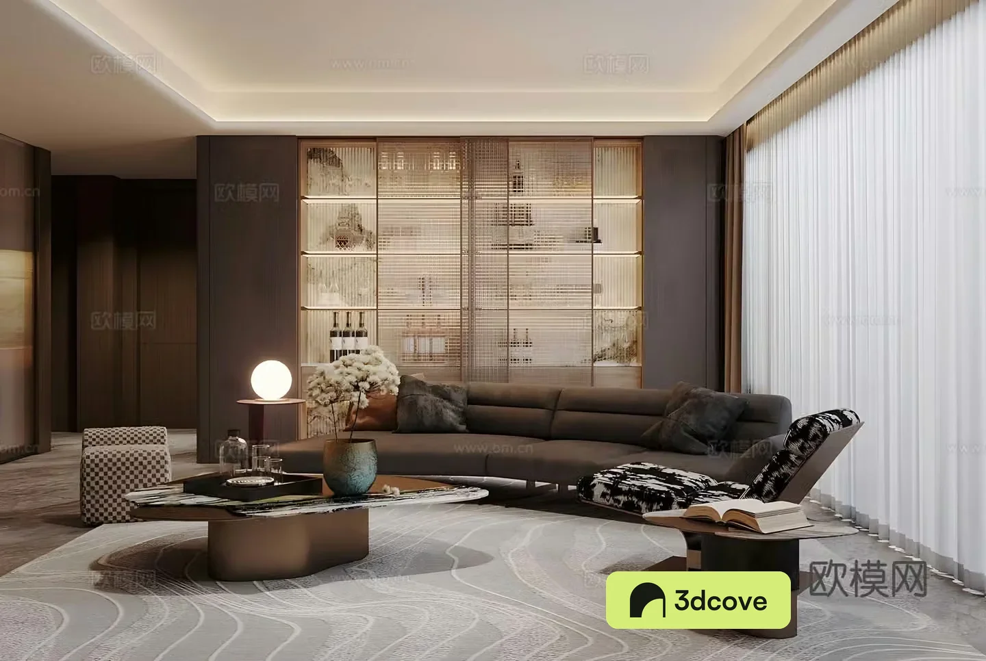 Light luxury Italian home living room high-end gray living room sofa and coffee table combination marble TV background wall