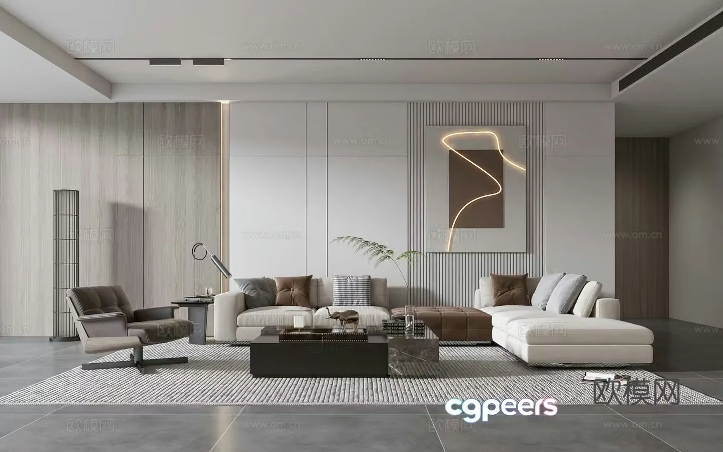 Modern living room modern sofa coffee table combination modern background wall 3d model