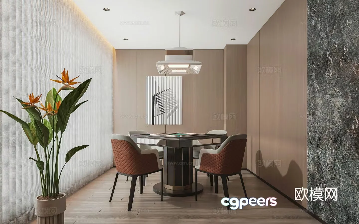 Modern minimalist home entertainment mahjong room 3d model