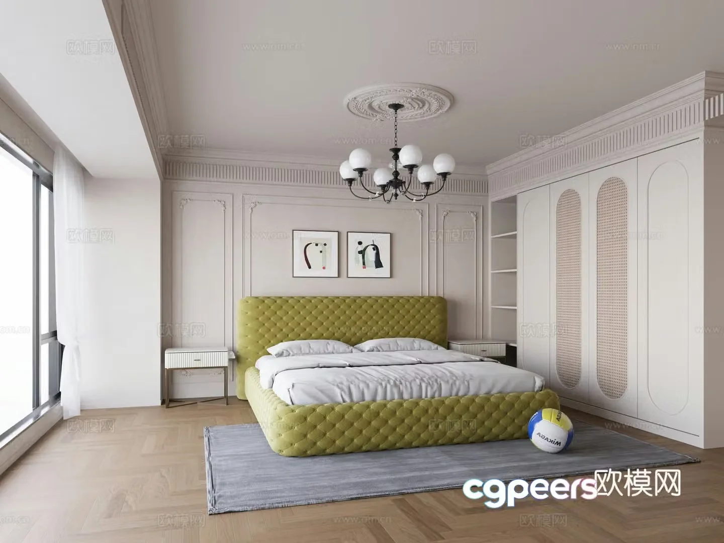 American Cream Home Bedroom Master Bedroom American Retro Cream Minimalist Secondary Bedroom with Main Light Bedroom 3D Model