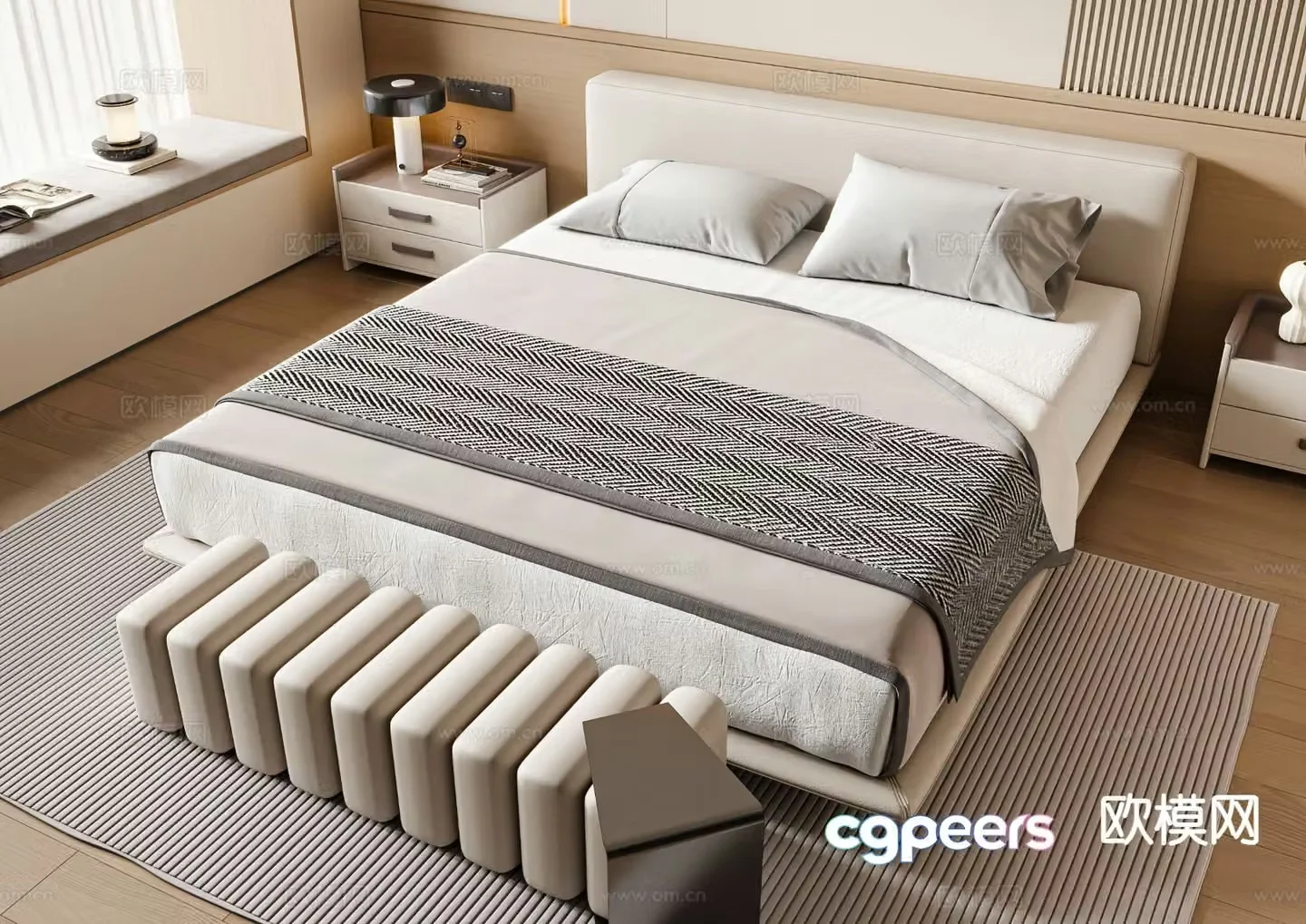 Modern double bed 3d model