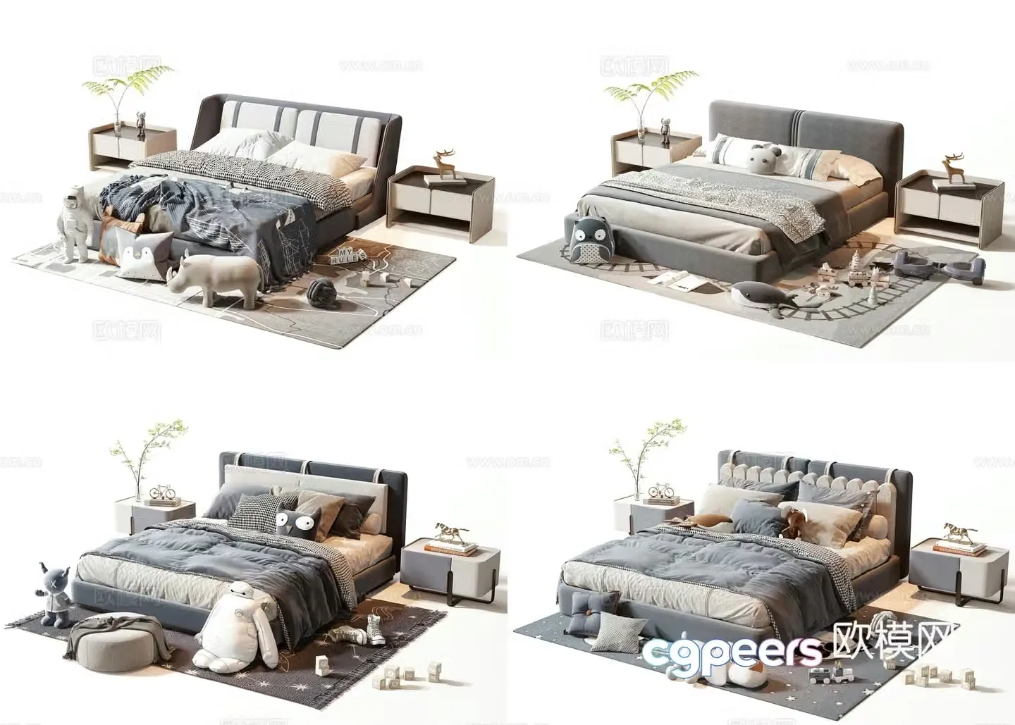 Modern double bed 3d model
