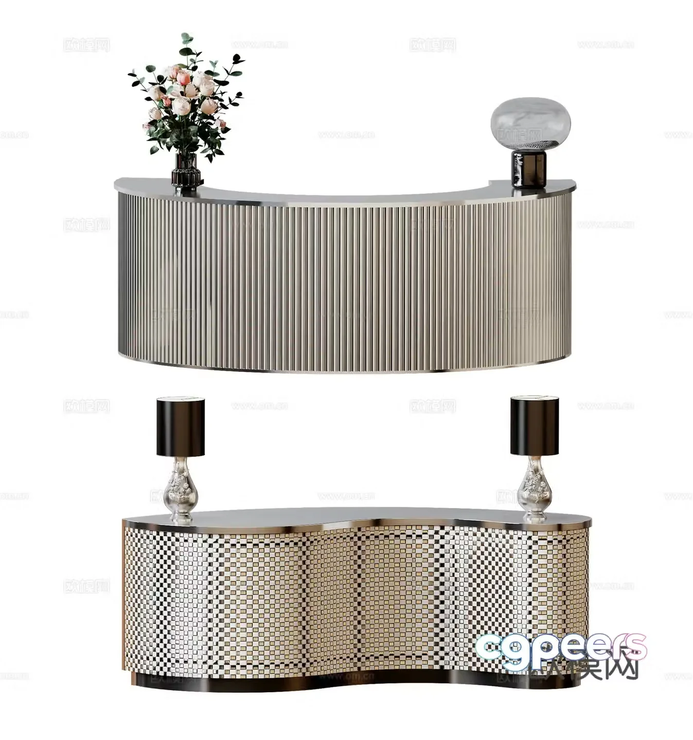 Modern front desk Light luxury stainless steel front desk Reception desk Cashier Metal curved reception desk 3D model